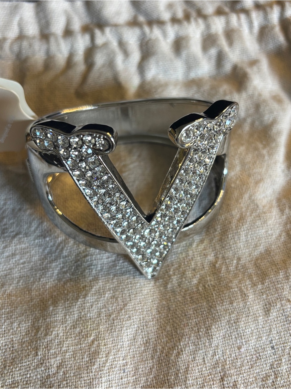 Crystal Pavé 'V' Statement Bangle Bracelet - Silver